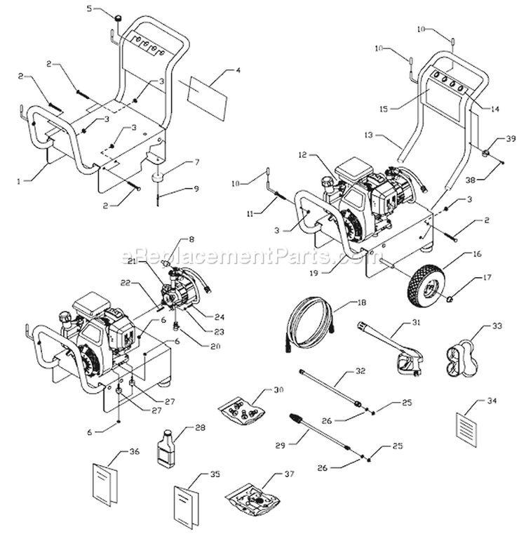 Page B Diagram and Parts List for 1450-2  Briggs and Stratton Pressure Washer